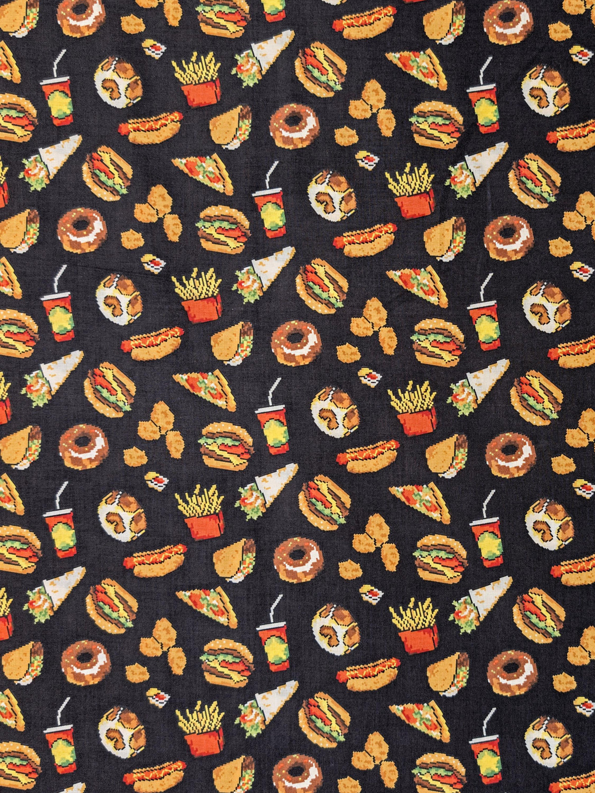 NEW Hokkoh - 8-Bit Fast Food Japanese Cotton Lawn Fabric - Black 1026-626-1-E