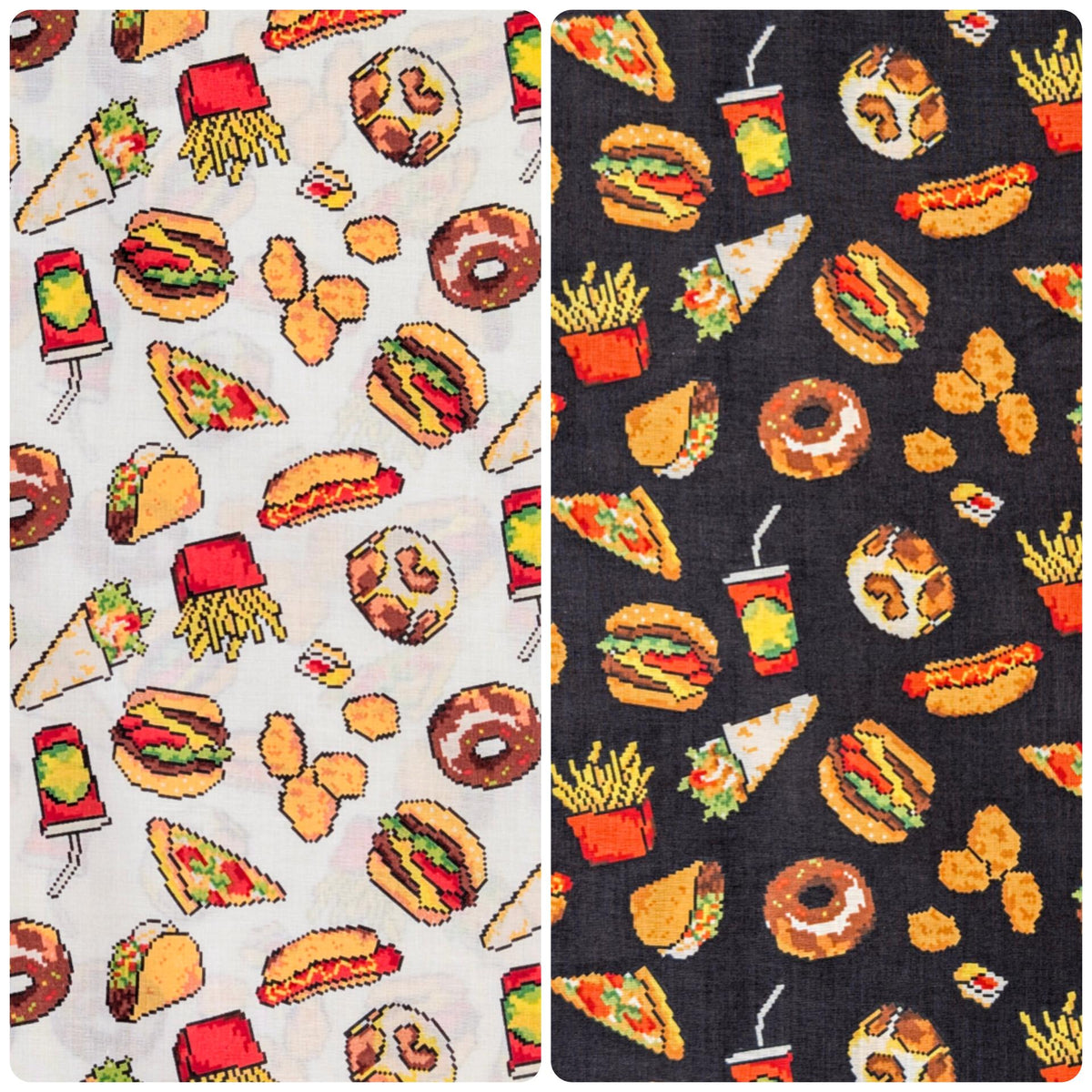 NEW Hokkoh - 8-Bit Fast Food Japanese Cotton Lawn Fabric - Black 1026-626-1-E