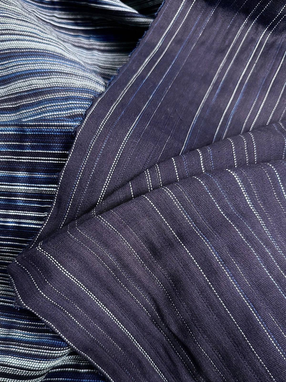 Orimono Imports - Woven Kasuri Sashi Stripe Cotton Fabric Dyed with Aizome Botanical Indigo