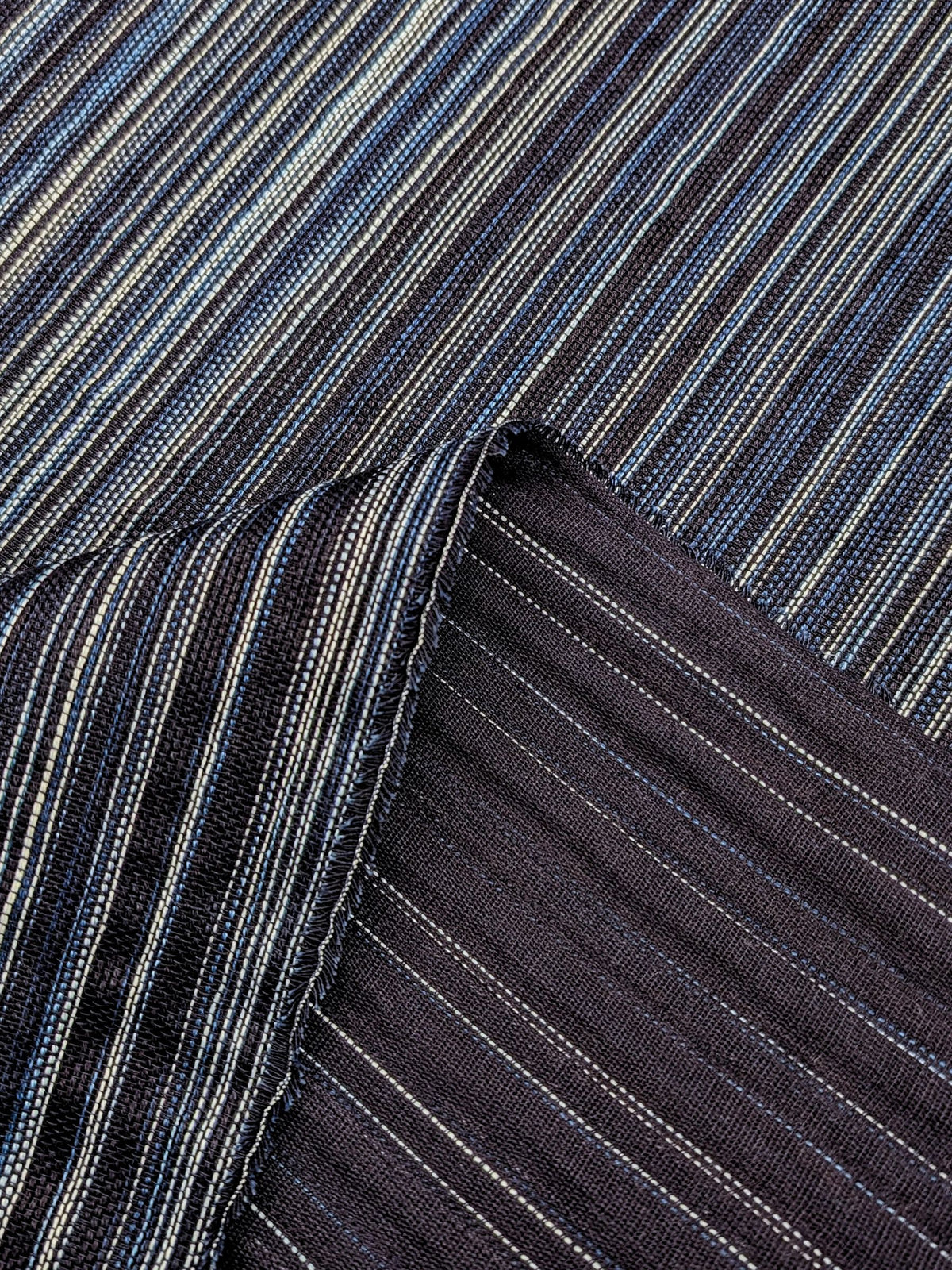 Orimono Imports - Woven Kasuri Sashi Stripe Cotton Fabric Dyed with Aizome Botanical Indigo