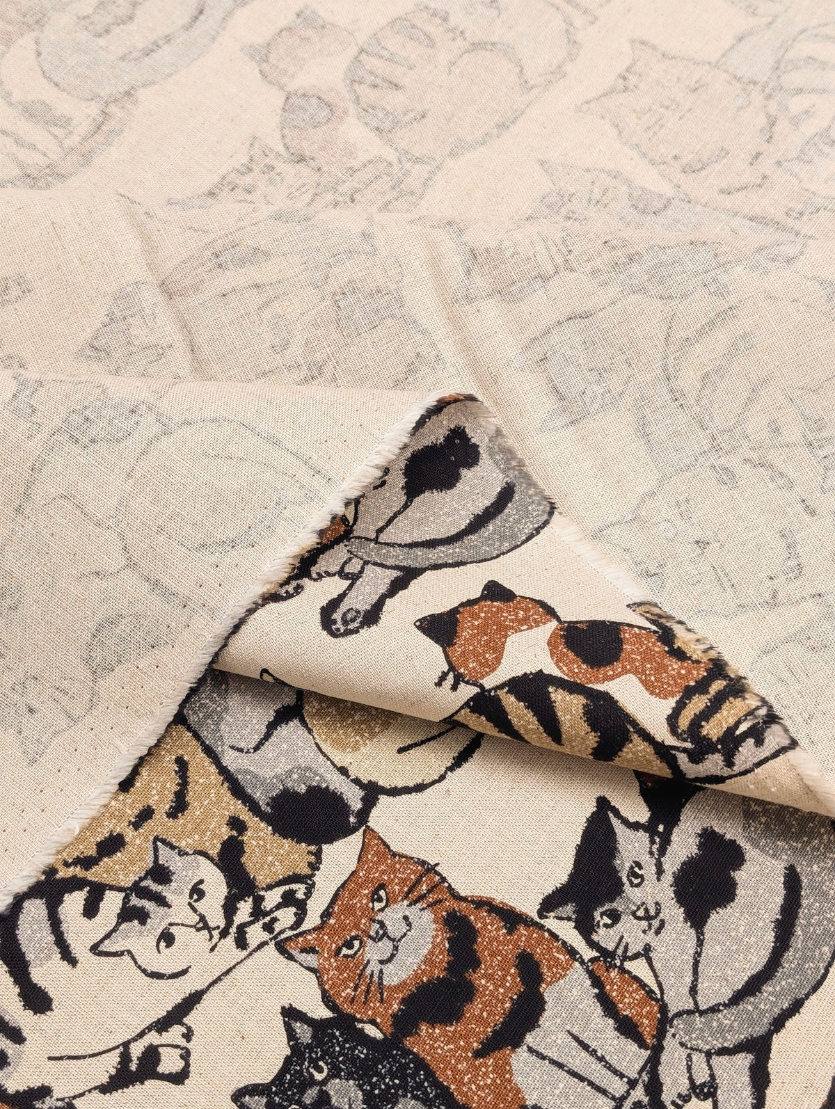 Kokka - Artsy Cats Cotton Linen Canvas - Beige