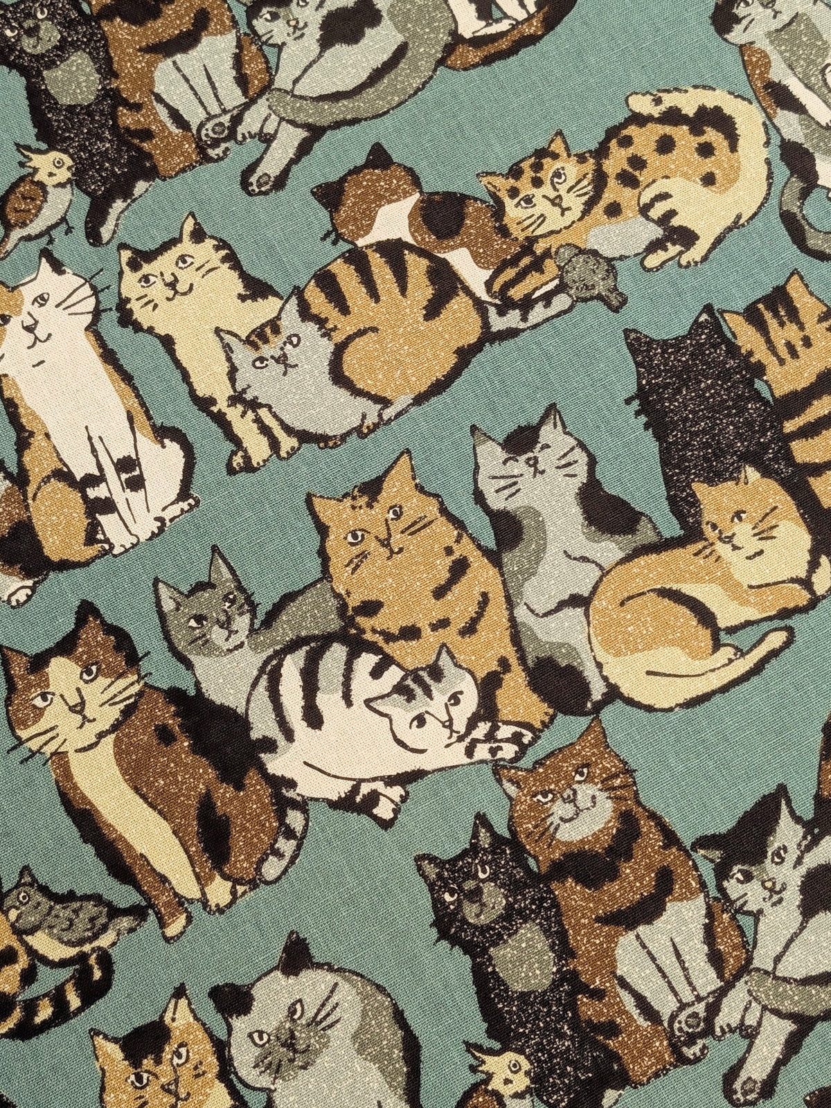 Kokka - Artsy Cats Cotton Linen Canvas - Teal