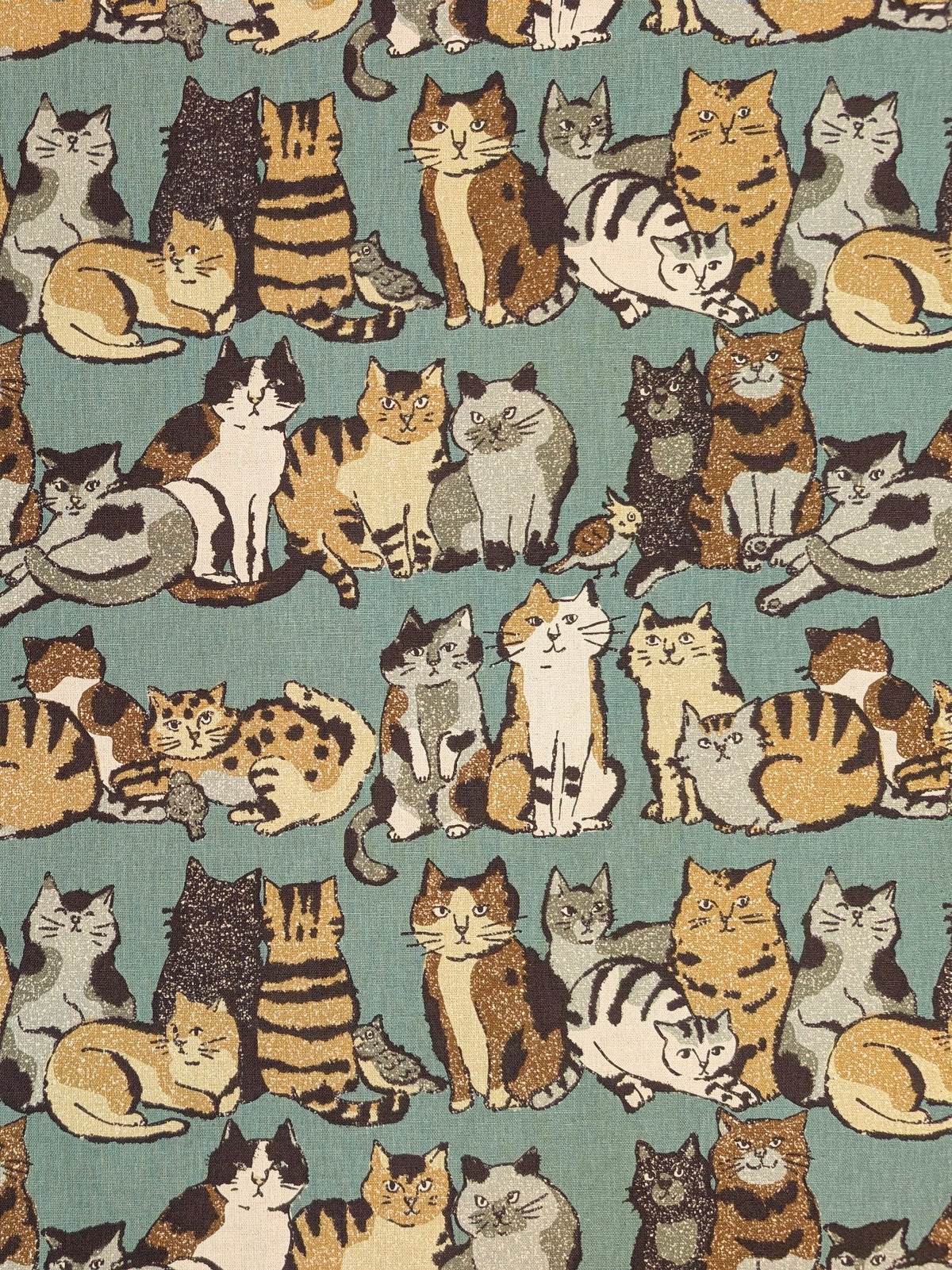 Kokka - Artsy Cats Cotton Linen Canvas - Teal