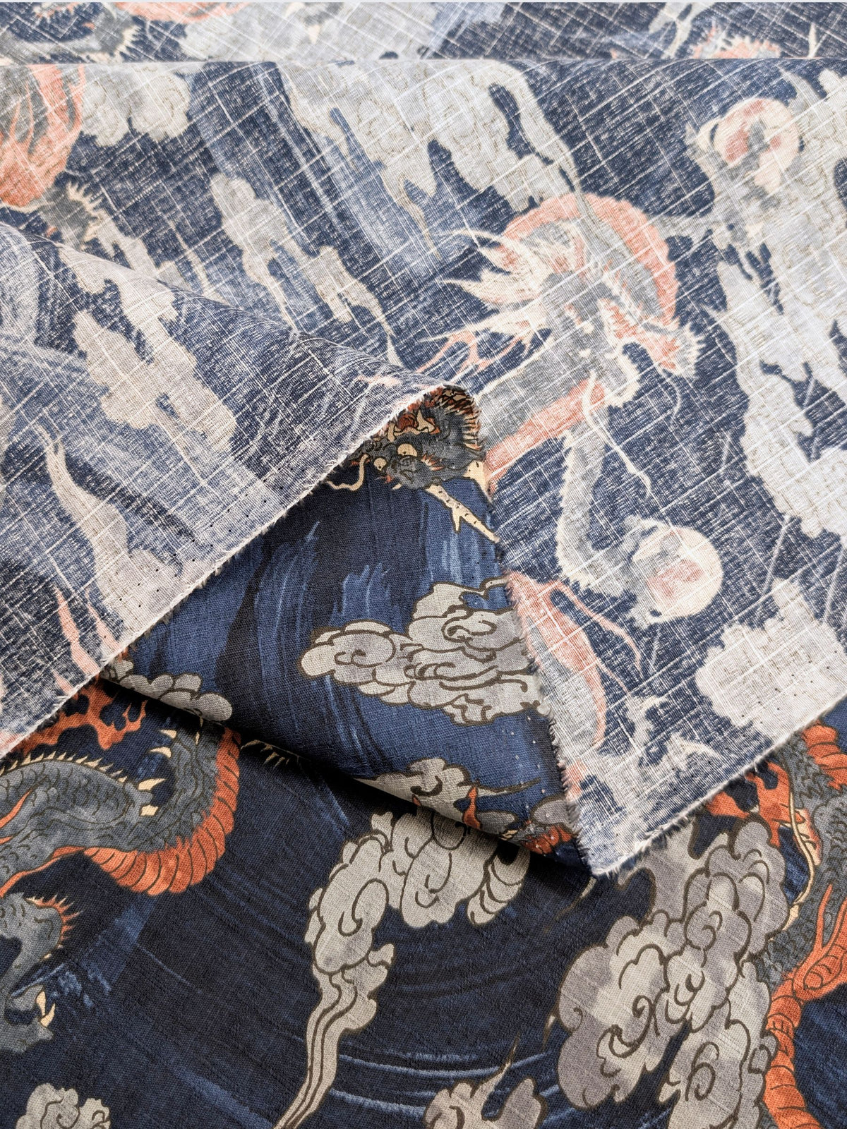 Hokkoh - Ryūjin Water Dragon Cotton Dobby Fabric - Blue