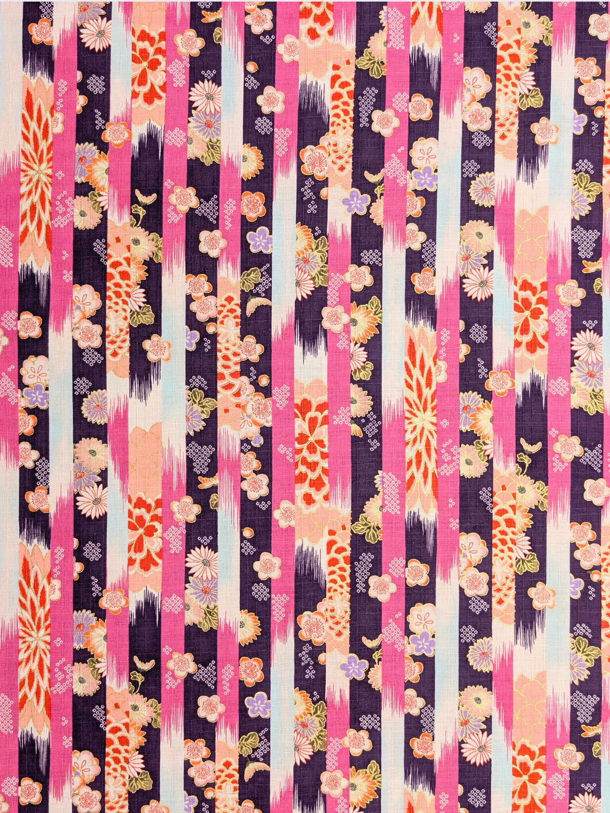 Hokkoh - Golden Wagara Stripe Cotton Dobby Fabric - Purple & Pink