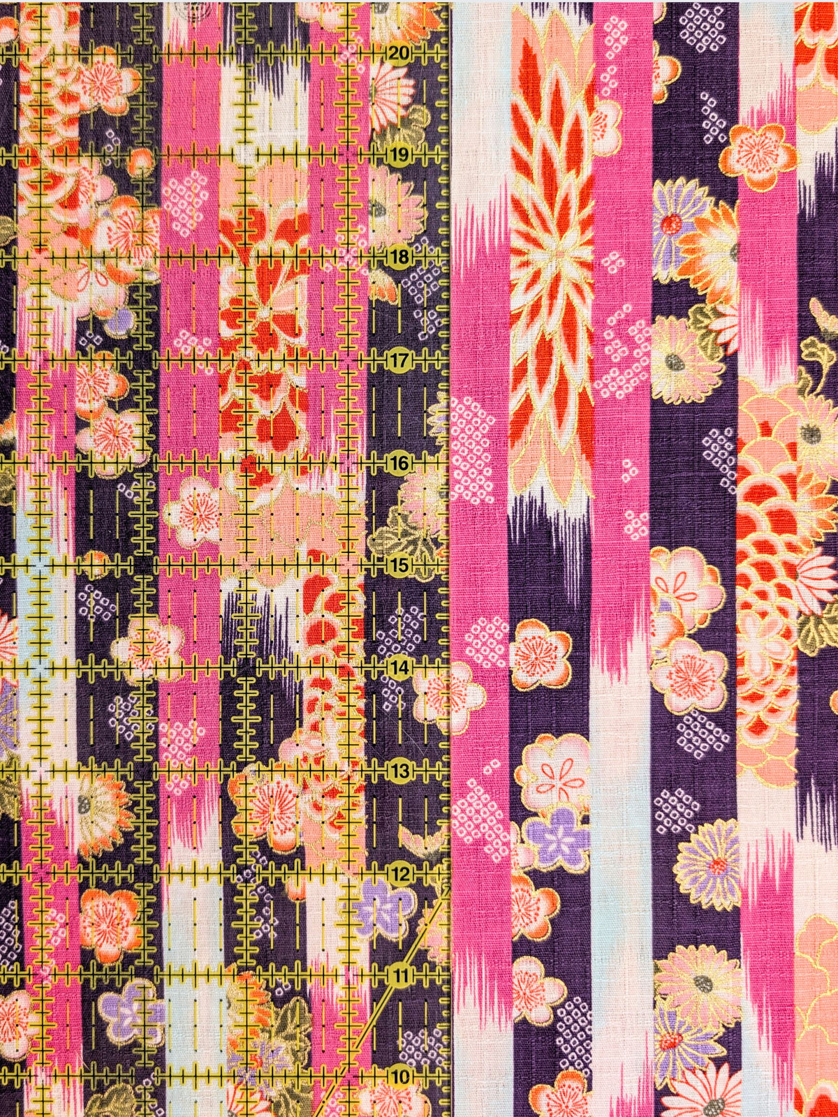 Hokkoh - Golden Wagara Stripe Cotton Dobby Fabric - Purple & Pink