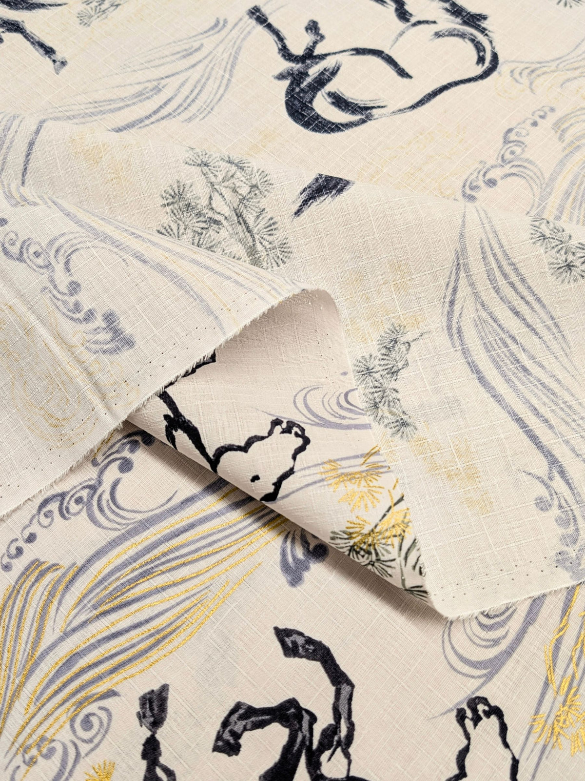 Hokkoh - Traditional Horses Cotton Dobby Fabric - White