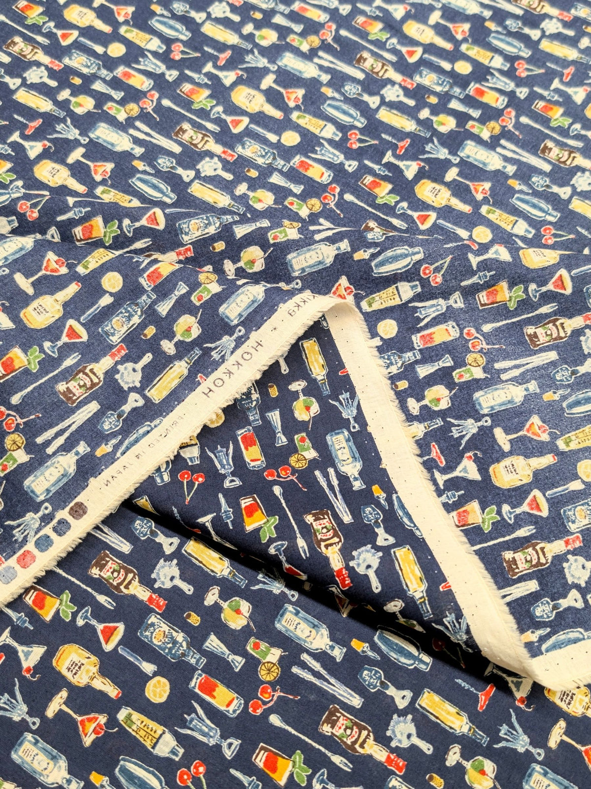 Hokkoh - Vintage Bar Cotton Lawn Fabric - Navy Blue