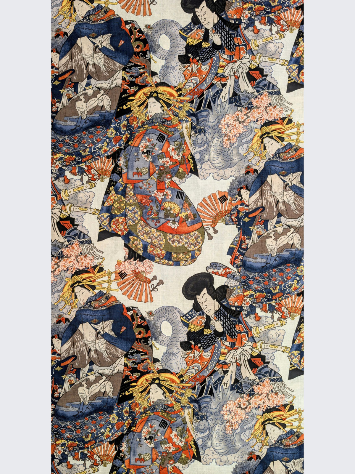 Hokkoh - Geisha & Samurai Cotton Dobby Fabric - White