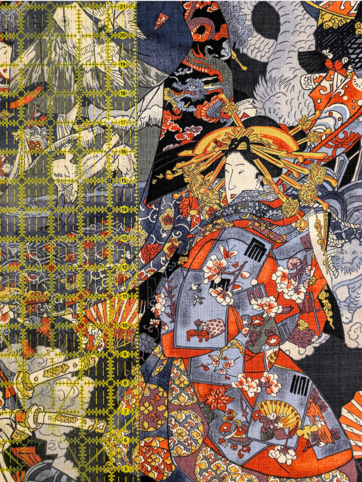 Hokkoh - Geisha & Samurai Cotton Dobby Fabric - Charcoal REMNANT