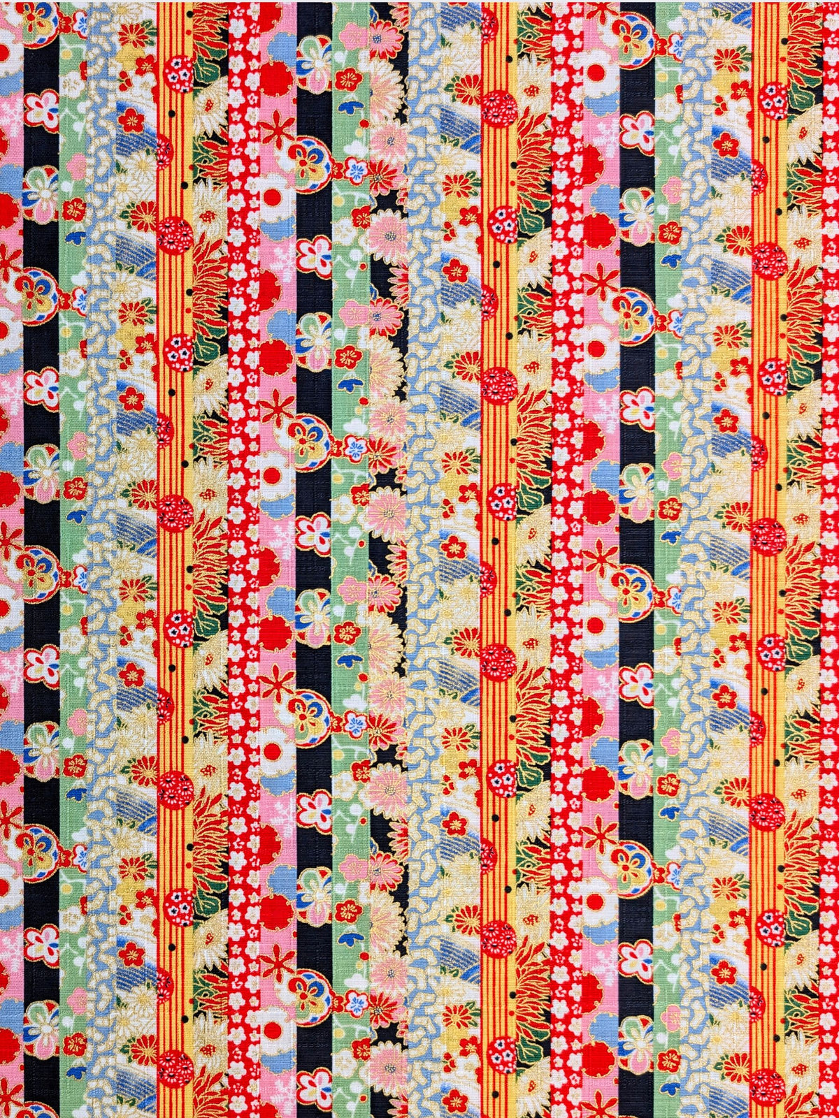 Hokkoh - Golden Floral Stripe Cotton Dobby Fabric - Black & Green REMNANT