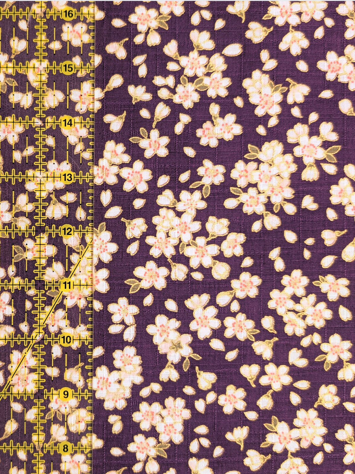 Hokkoh - Tiny Golden Cherry Blossoms Cotton Dobby Fabric - Purple