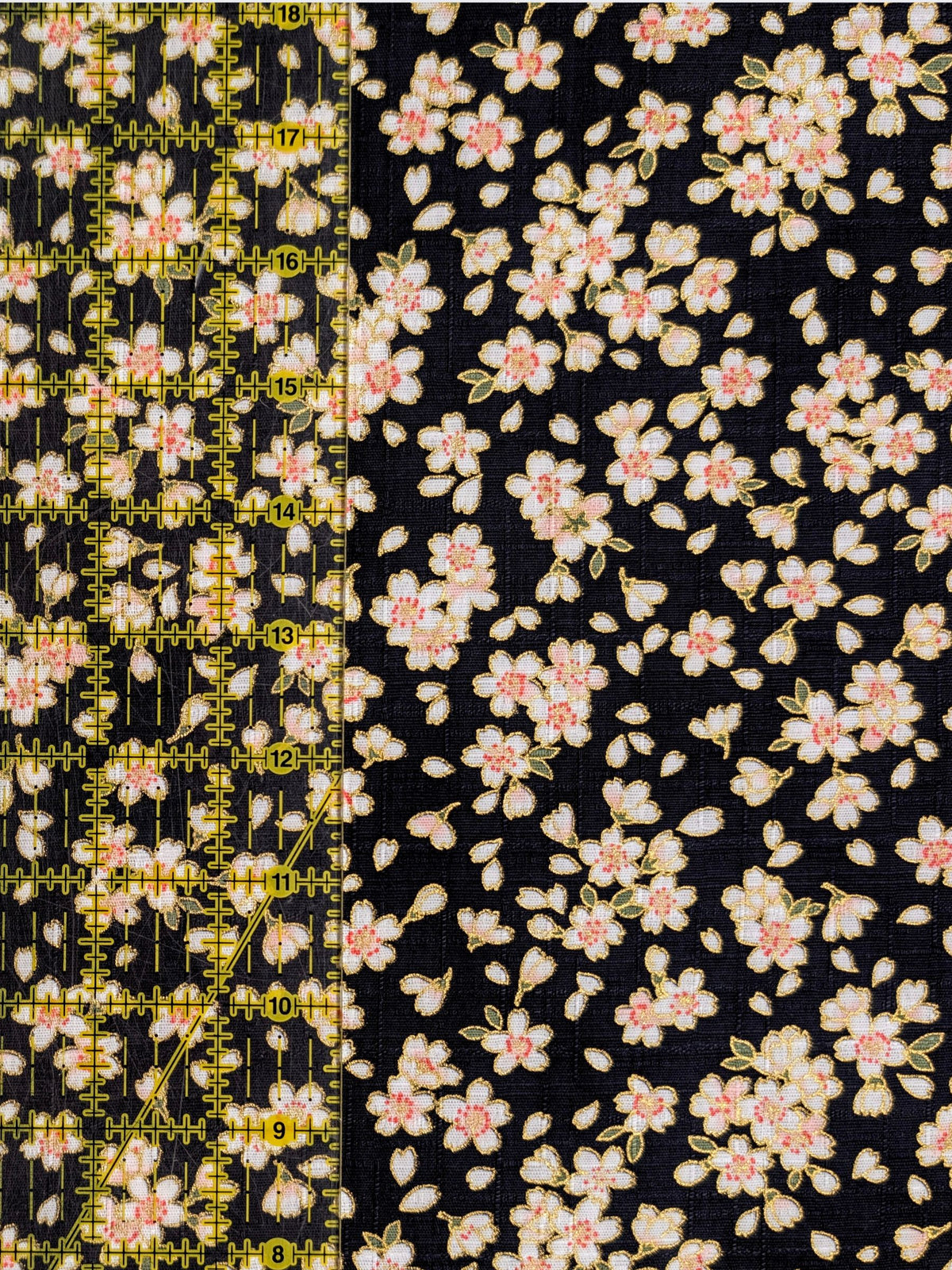 Hokkoh - Tiny Golden Cherry Blossoms Cotton Dobby Fabric - Black