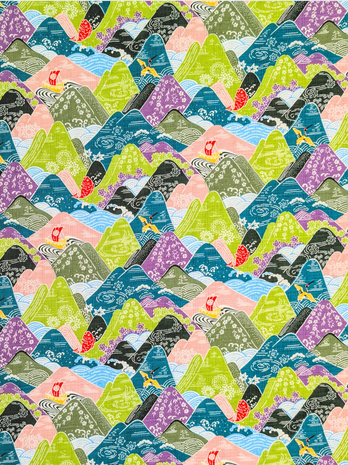 Hokkoh - Colorful Mountains Cotton Dobby Fabric - Green & Blue