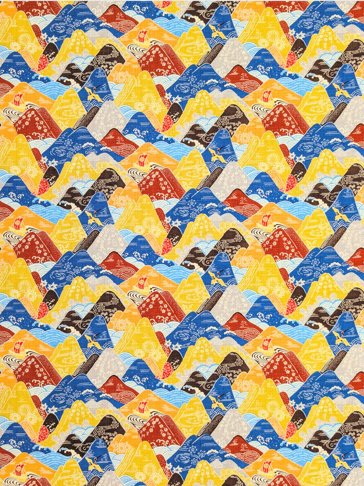Hokkoh - Colorful Mountains Cotton Dobby Fabric - Yellow & Blue