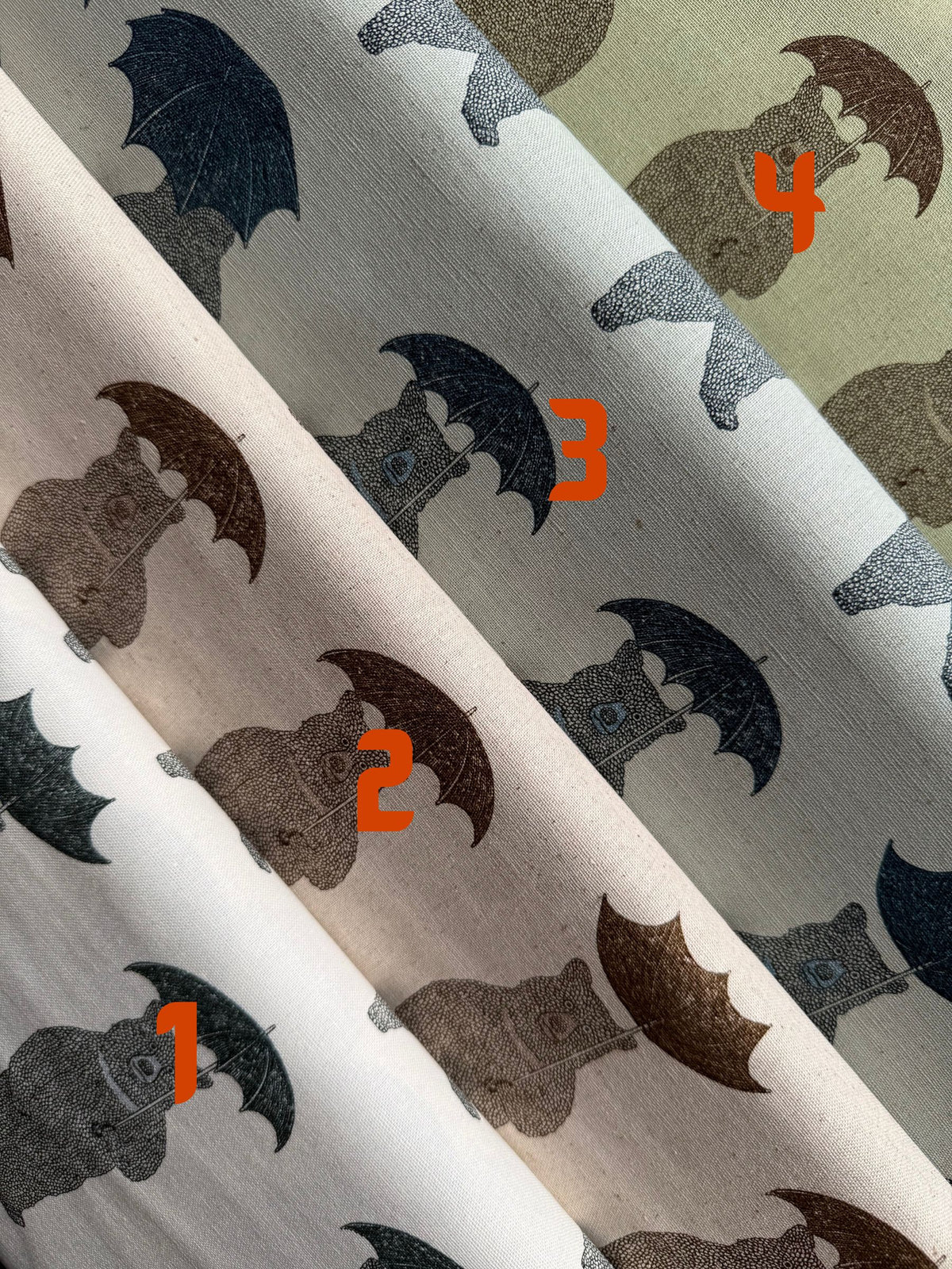 Koizumi - Bear-Able Weather Bears with Umbrellas Cotton/Linen Canvas Fabric - White Black