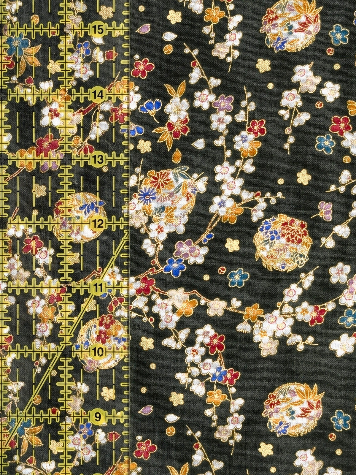 Naka -  Metallic Cherry Blossom Circles Cotton Sheeting Fabric - Green