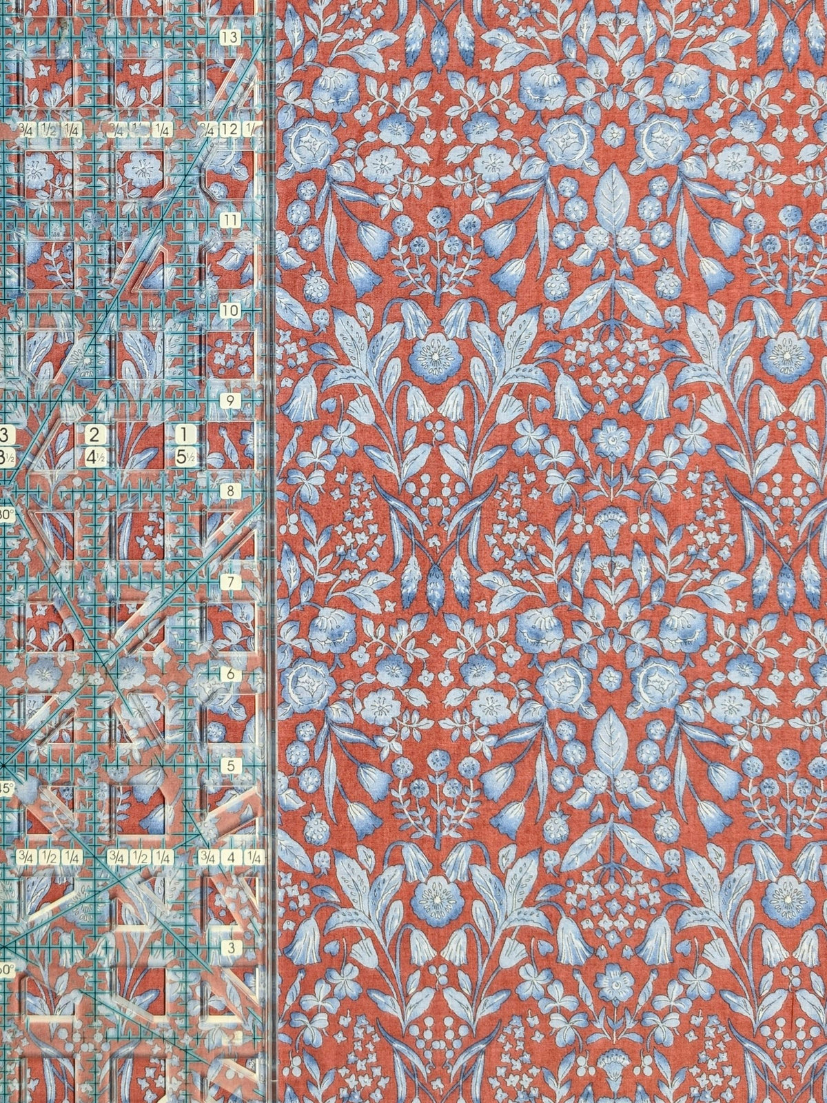 Hokkoh - Mirrored Two-Tone Flowers Cotton Lawn Fabric - Red & Blue