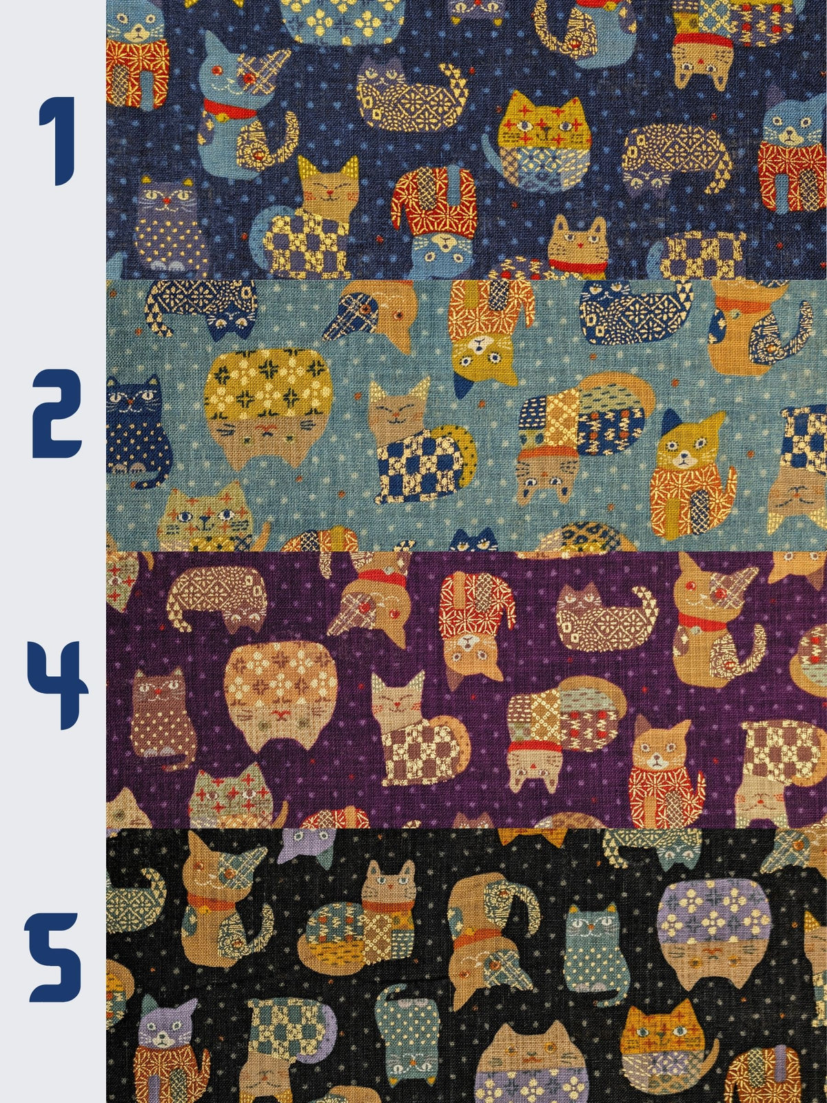 Sevenberry - Patchwork Cats Rustic Weave Cotton Fabric - Teal