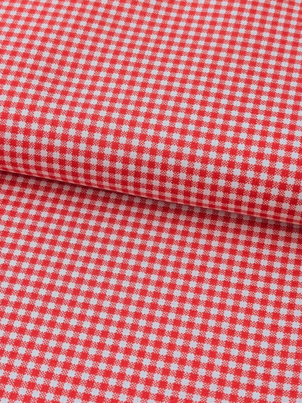 Yuwa - Small Scale Printed Gingham Shirting Cotton Fabric - Red