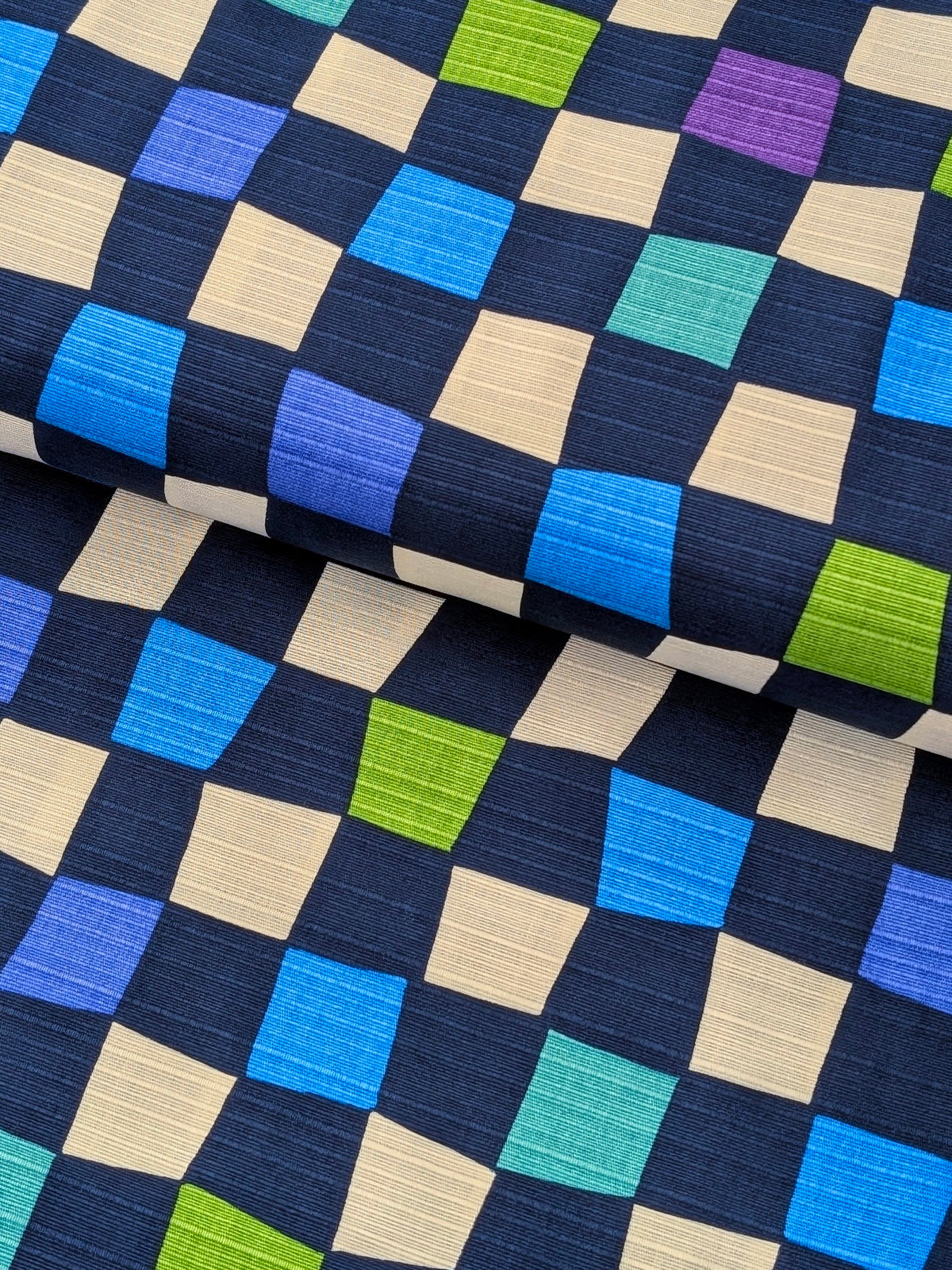 Sevenberry - Checkerboard Cotton Shantung Japanese Fabric - Beige & Blue