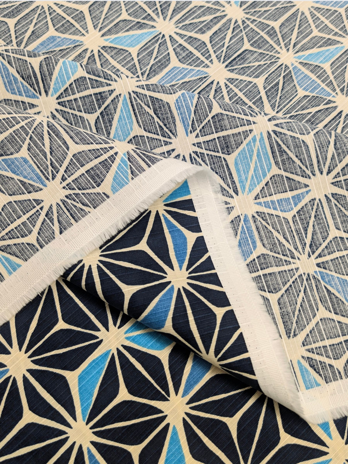 Sevenberry - Asanoha Cotton Shantung Fabric - Beige & Blue