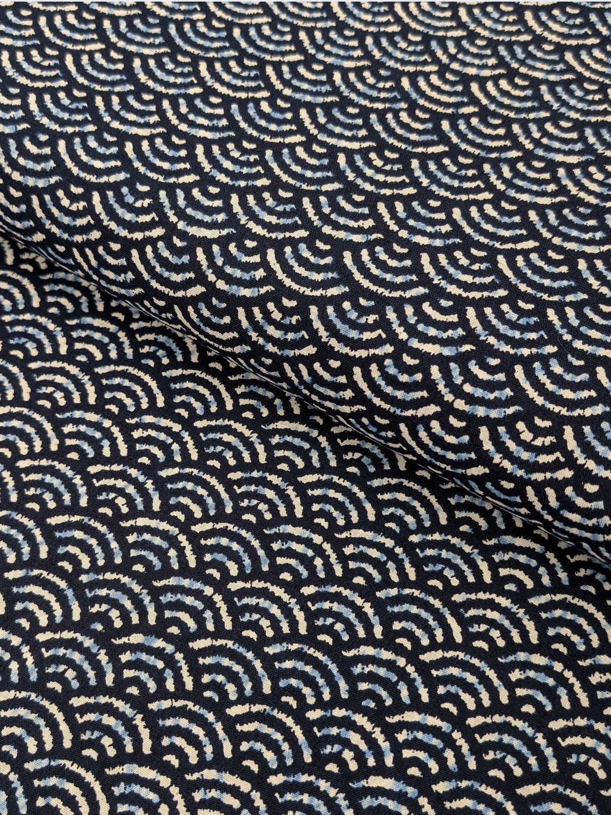 Sevenberry - Waves Printed Shibori-Style Collection Cotton Sheeting Fabric - Medium Blue