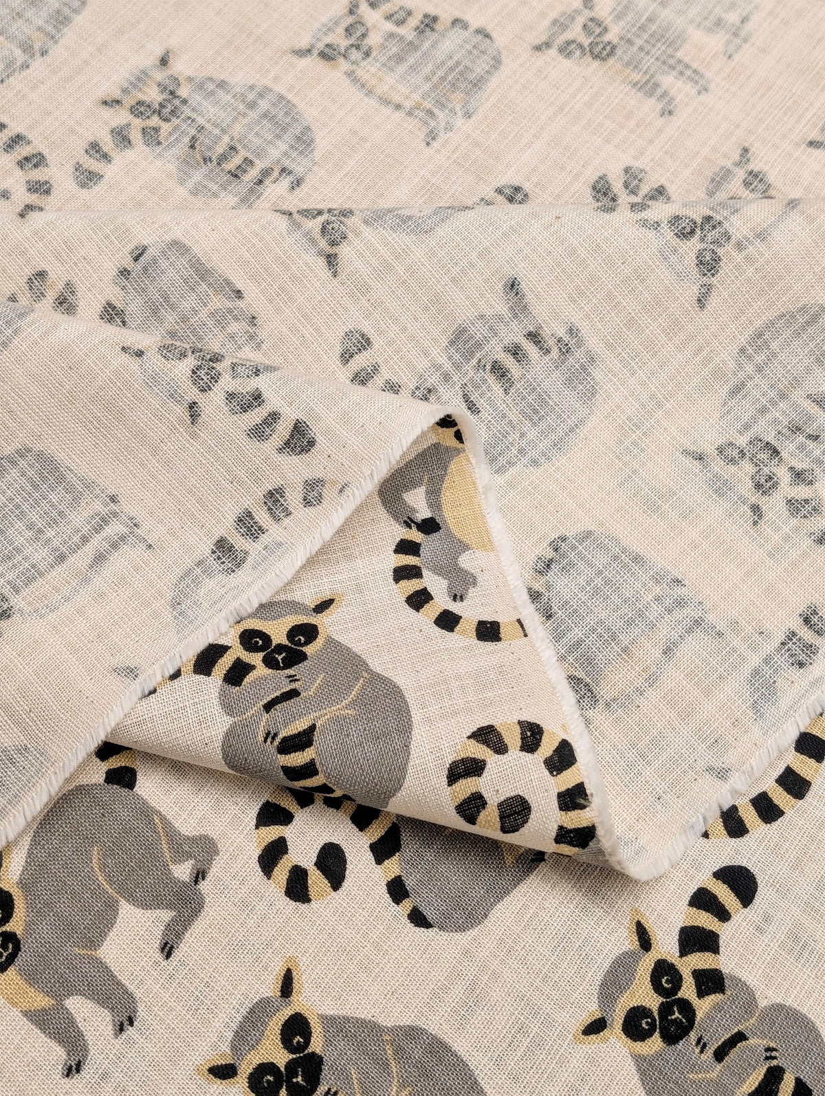 Sevenberry - Leaping Lemurs Cotton Rustic Weave - Off-White