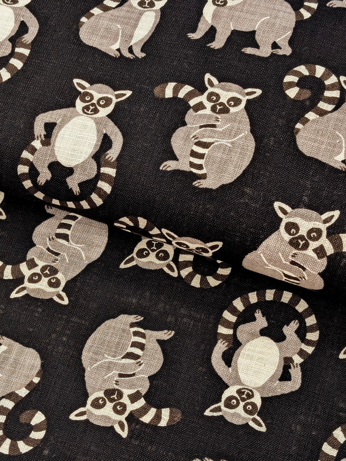 Sevenberry - Leaping Lemurs Cotton Rustic Weave - Black