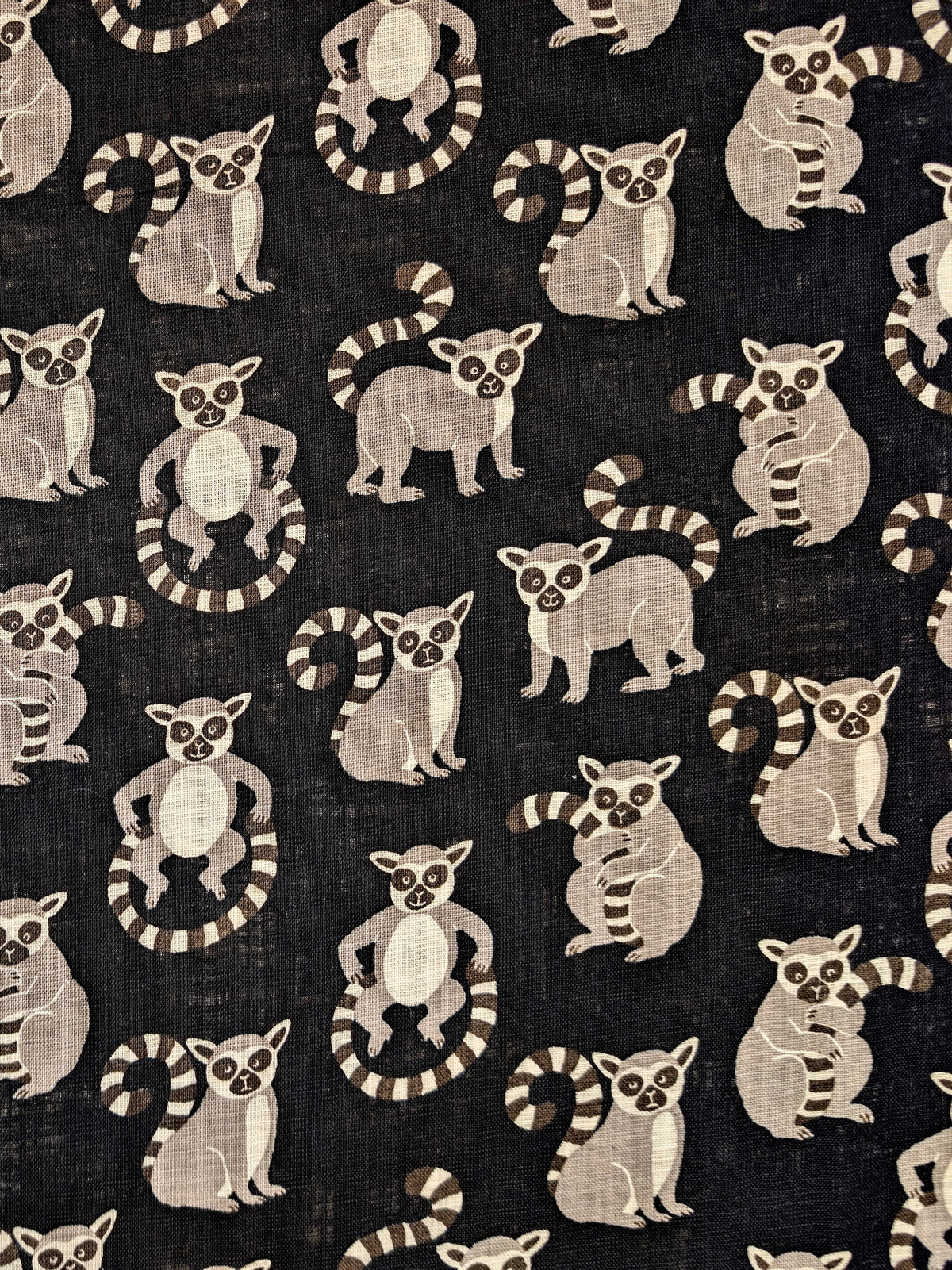 Sevenberry - Leaping Lemurs Cotton Rustic Weave - Black