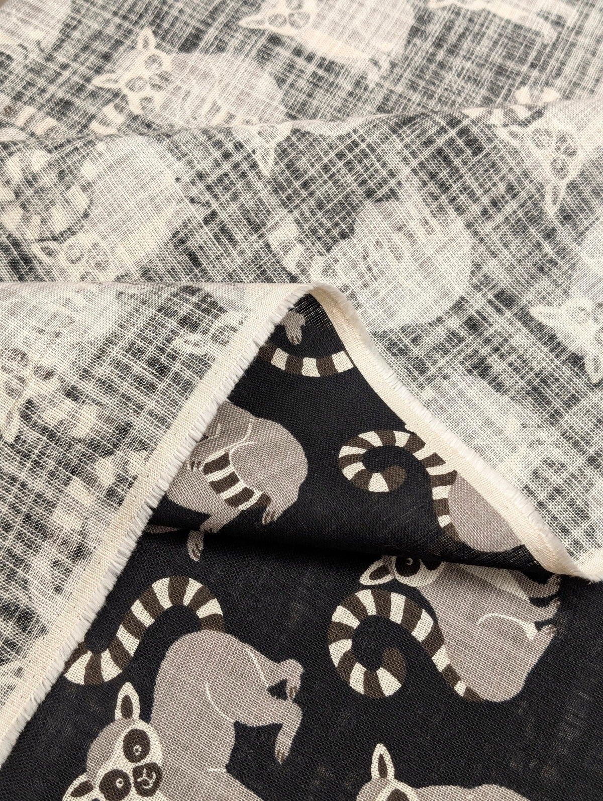 Sevenberry - Leaping Lemurs Cotton Rustic Weave - Black