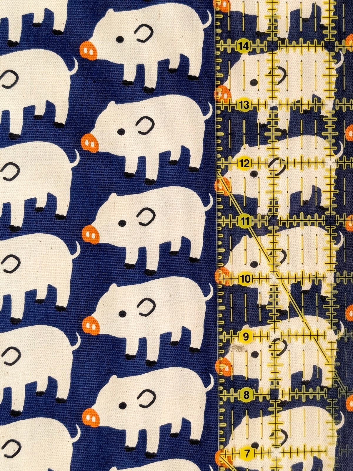 Sevenberry - Wee Piggies Oxford Canvas Cotton Fabric - Navy Blue