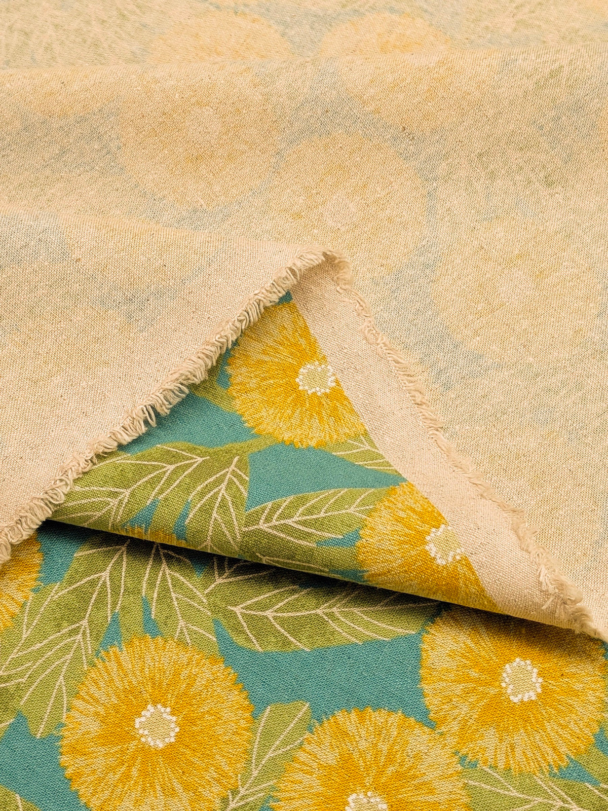 Sevenberry - Tyrolean Daisies Light Cotton Linen Canvas Fabric - Yellow & Teal