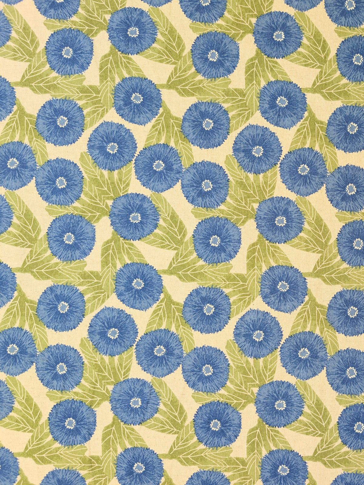 Sevenberry - Tyrolean Daisies Light Cotton Linen Canvas Fabric - Blue & Natural