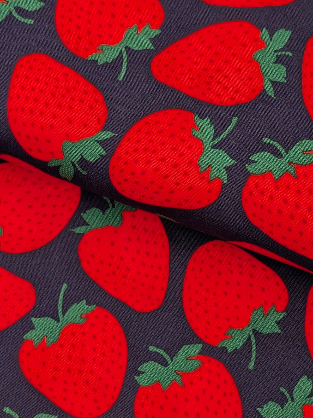 Sevenberry - Big Strawberries Oxford Canvas Cotton Fabric - Red & Blue