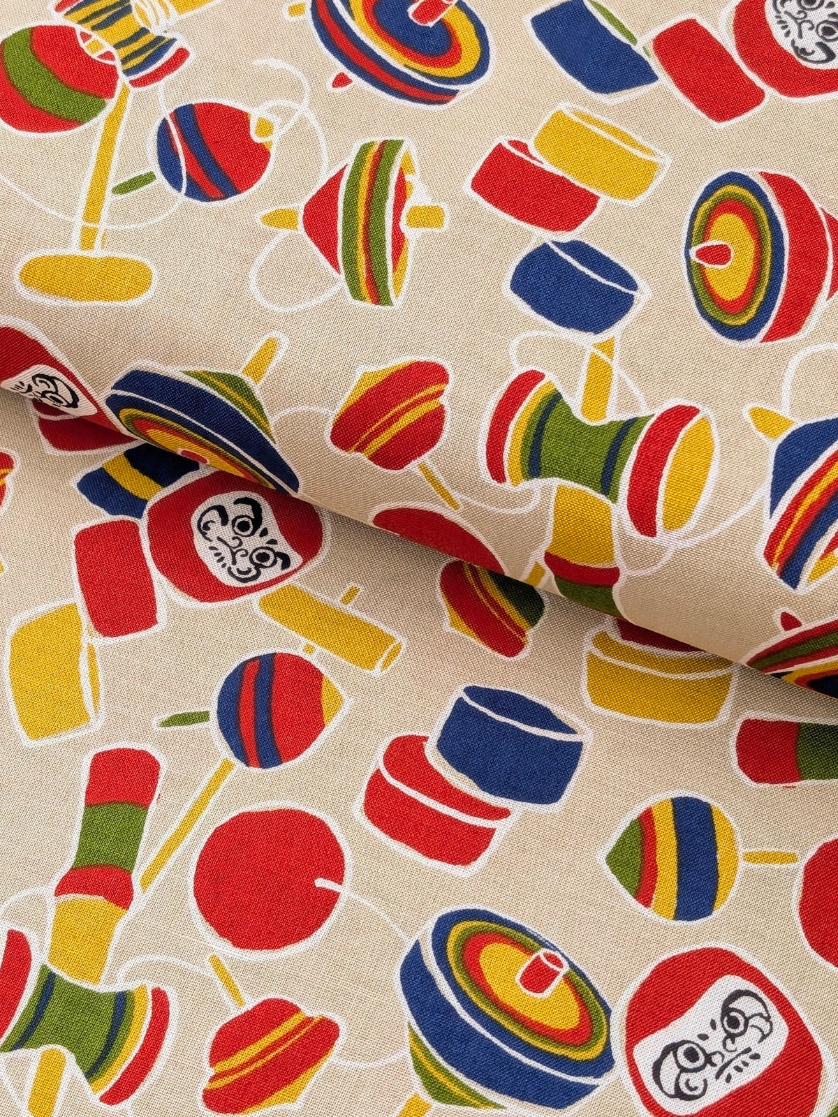 Sevenberry - Daruma Toy Box Block Print Cotton Shirting Fabric - Beige