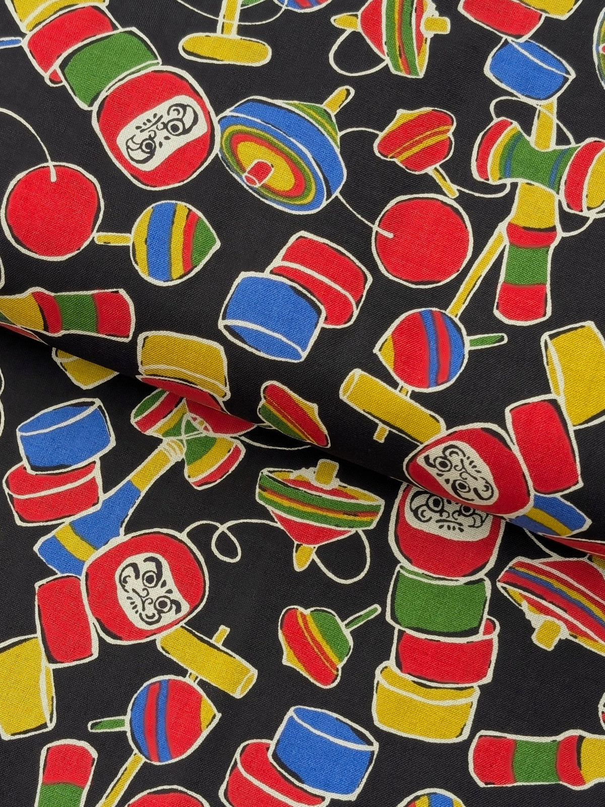 Sevenberry - Daruma Toy Box Block Print Cotton Shirting Fabric - Black
