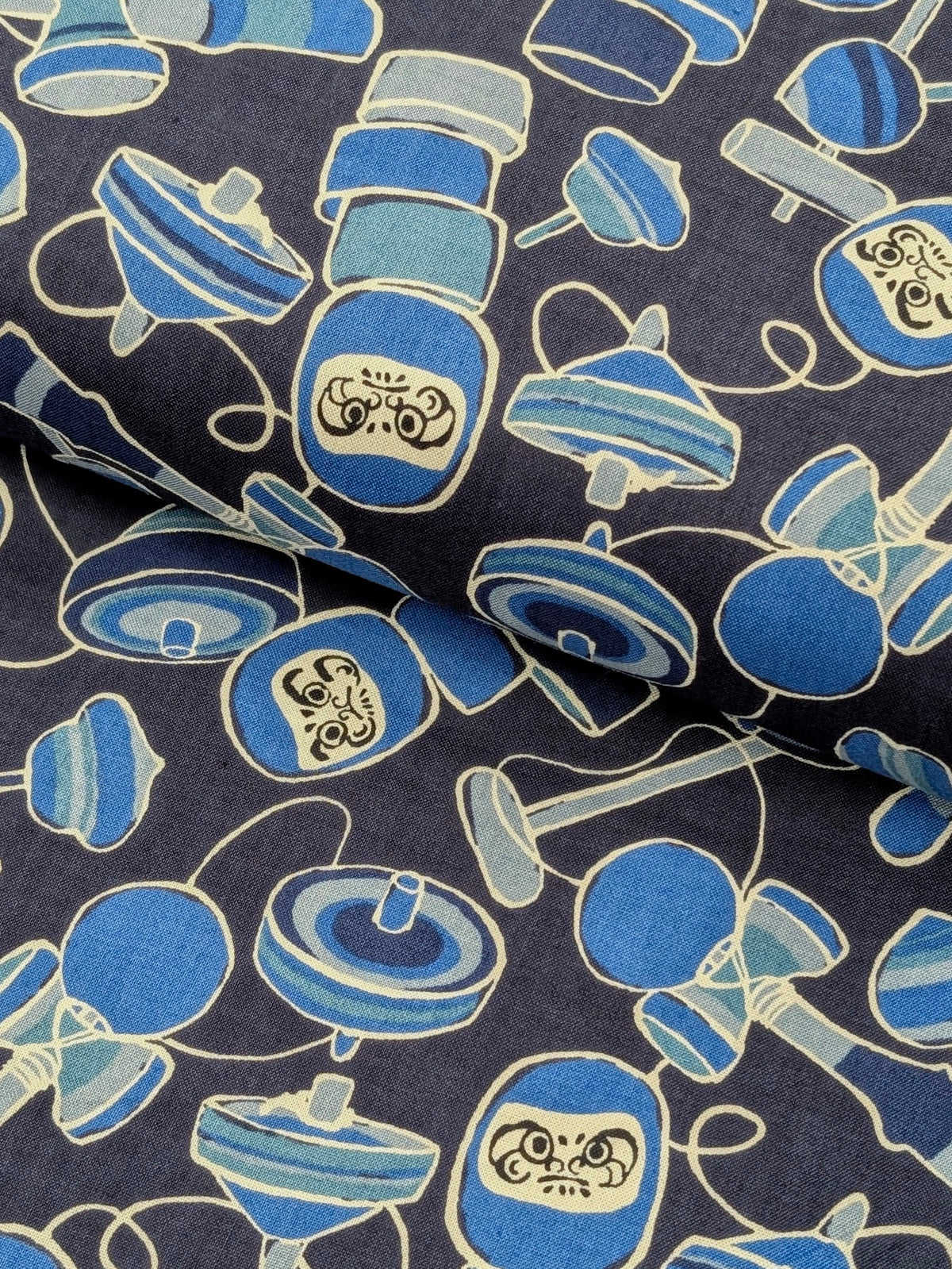 Sevenberry - Daruma Toy Box Block Print Cotton Shirting Fabric - Blue