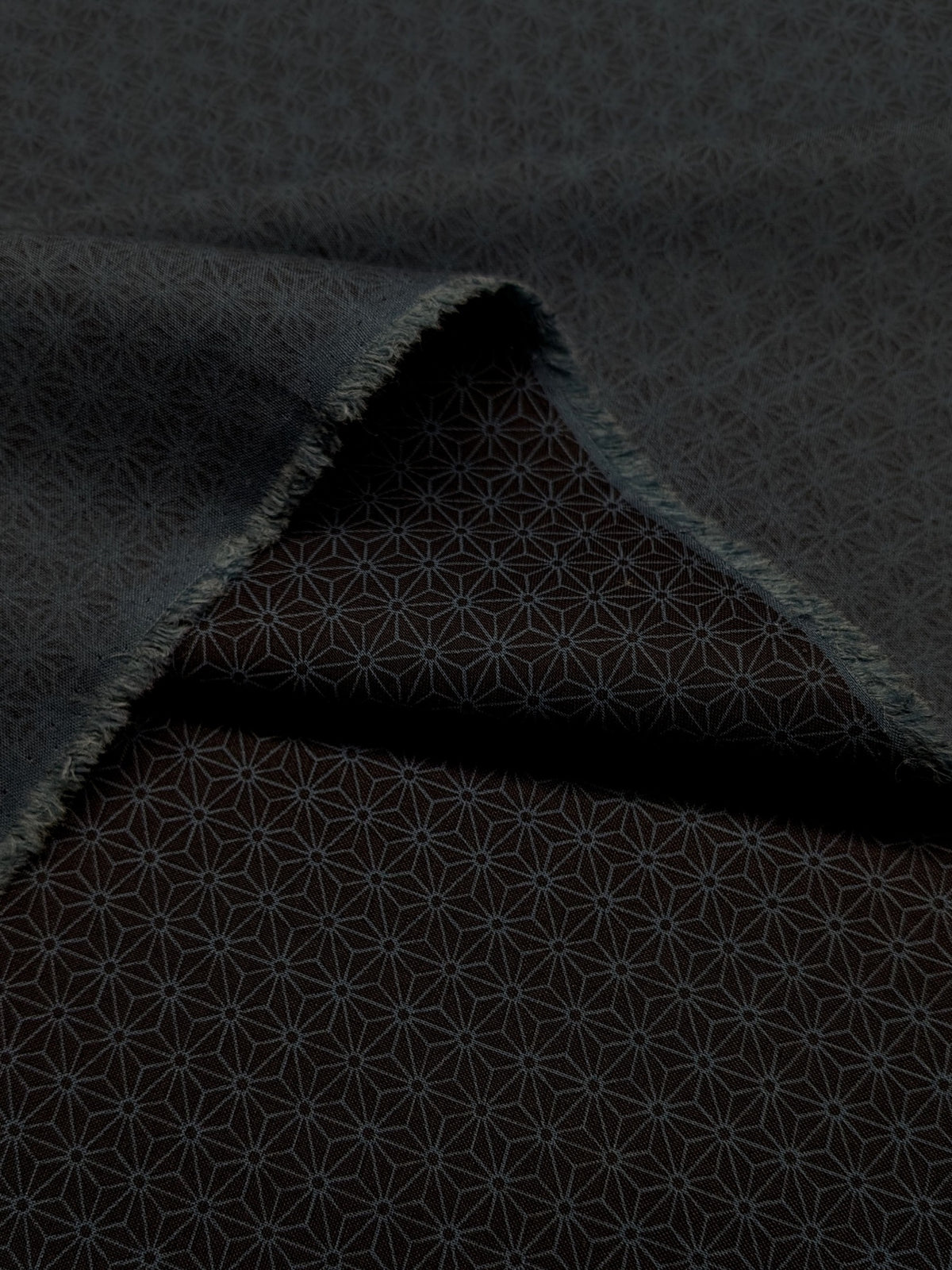 Sevenberry - Small Asanoha Stars Cotton Sheeting Fabric - Dark Blue and Black