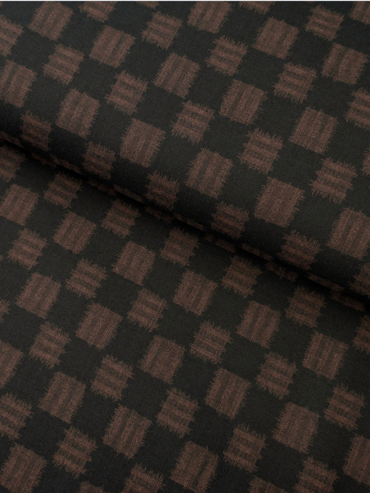 Sevenberry - Printed Ikat Squares Cotton Fabric - Black Brown