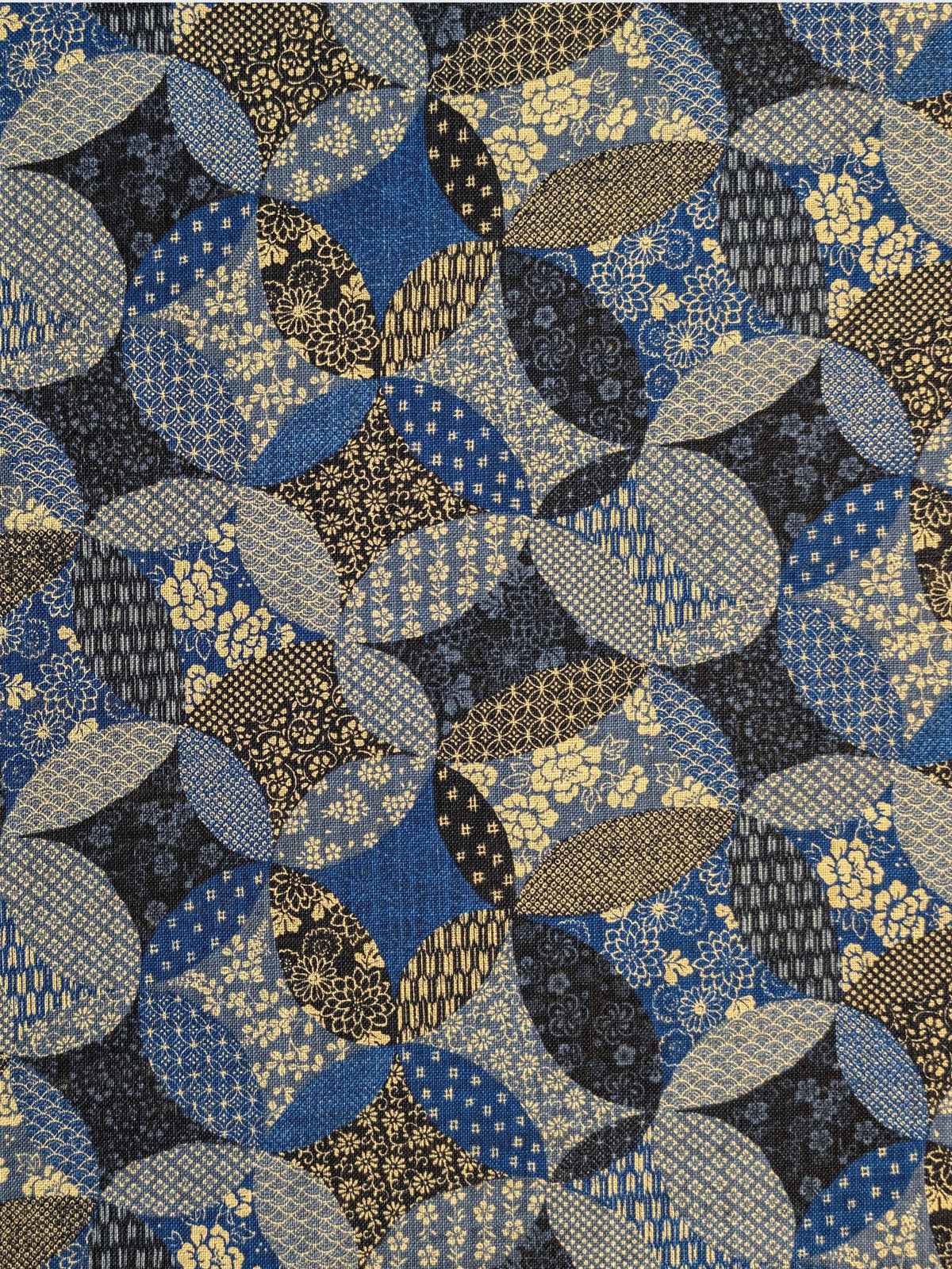 Sevenberry - Patchwork Shippo Rustic Weave Cotton Fabric - Medium Blue