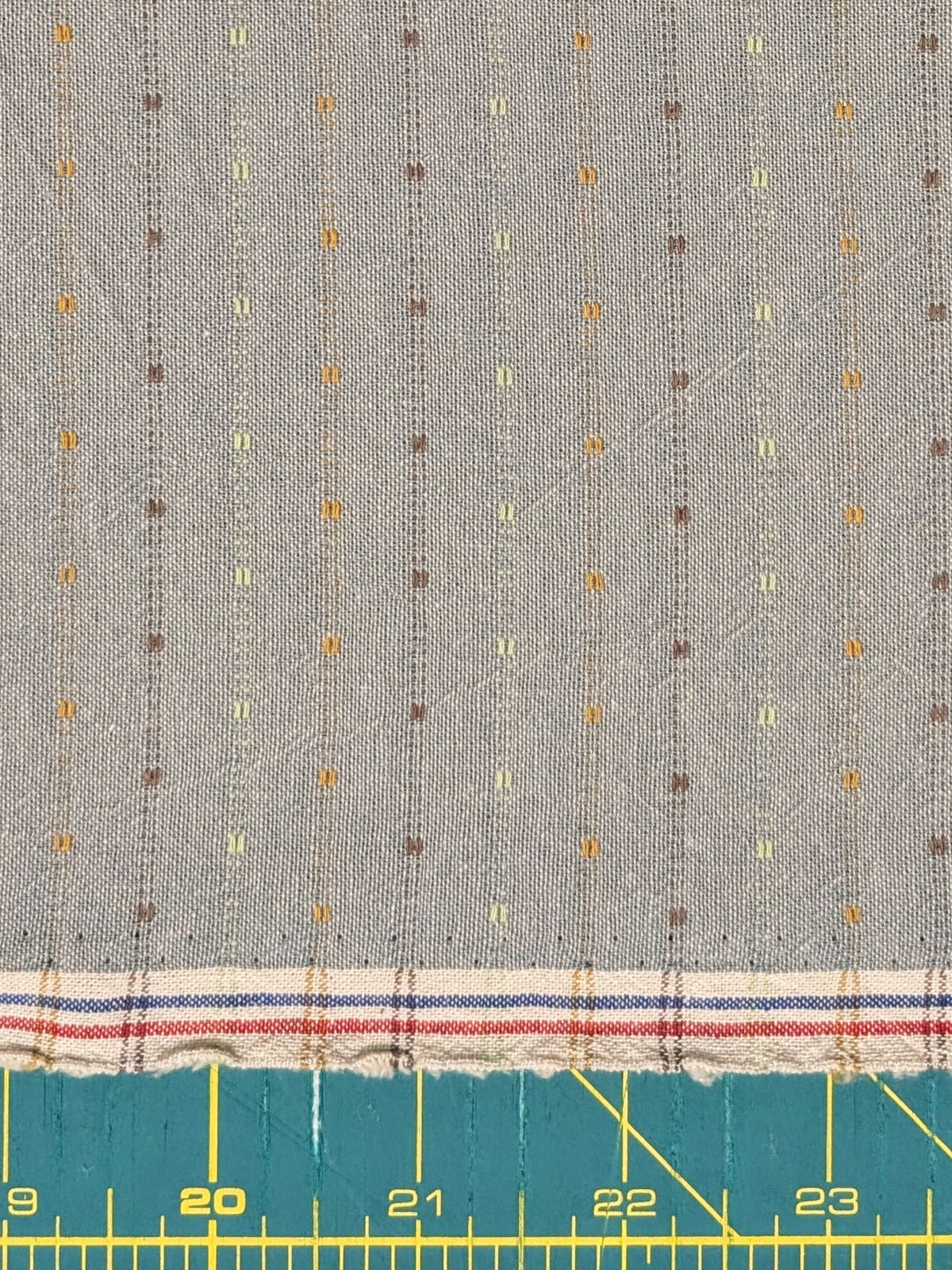 Textile Pantry - Lined Yarn Dyed Cotton Taupe Fabric - Blue