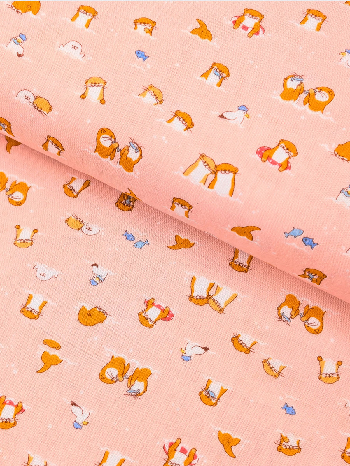Cosmo - Little Otters Cotton Double Gauze Fabric - Pink