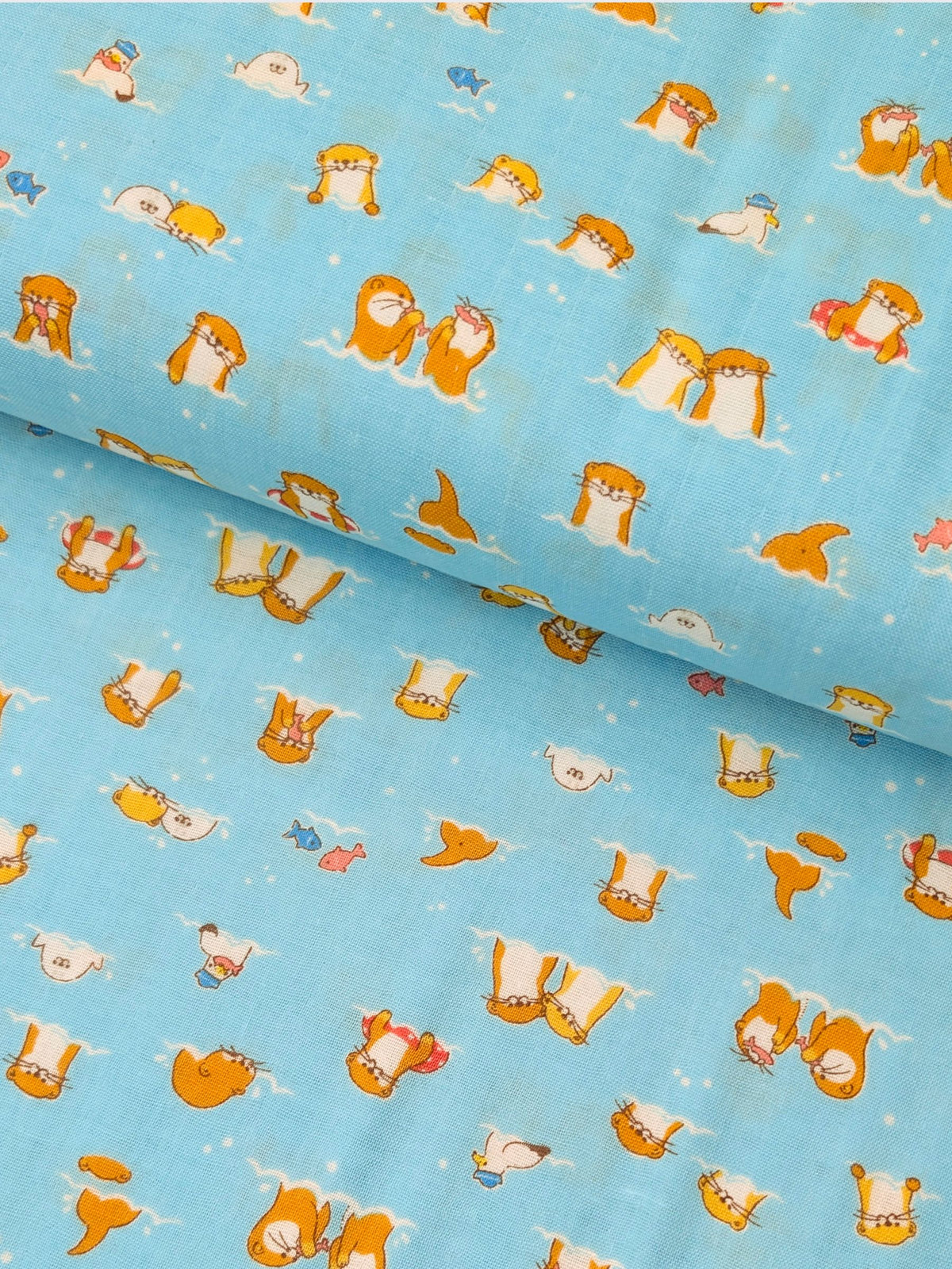 Cosmo - Little Otters Cotton Double Gauze Fabric - Blue