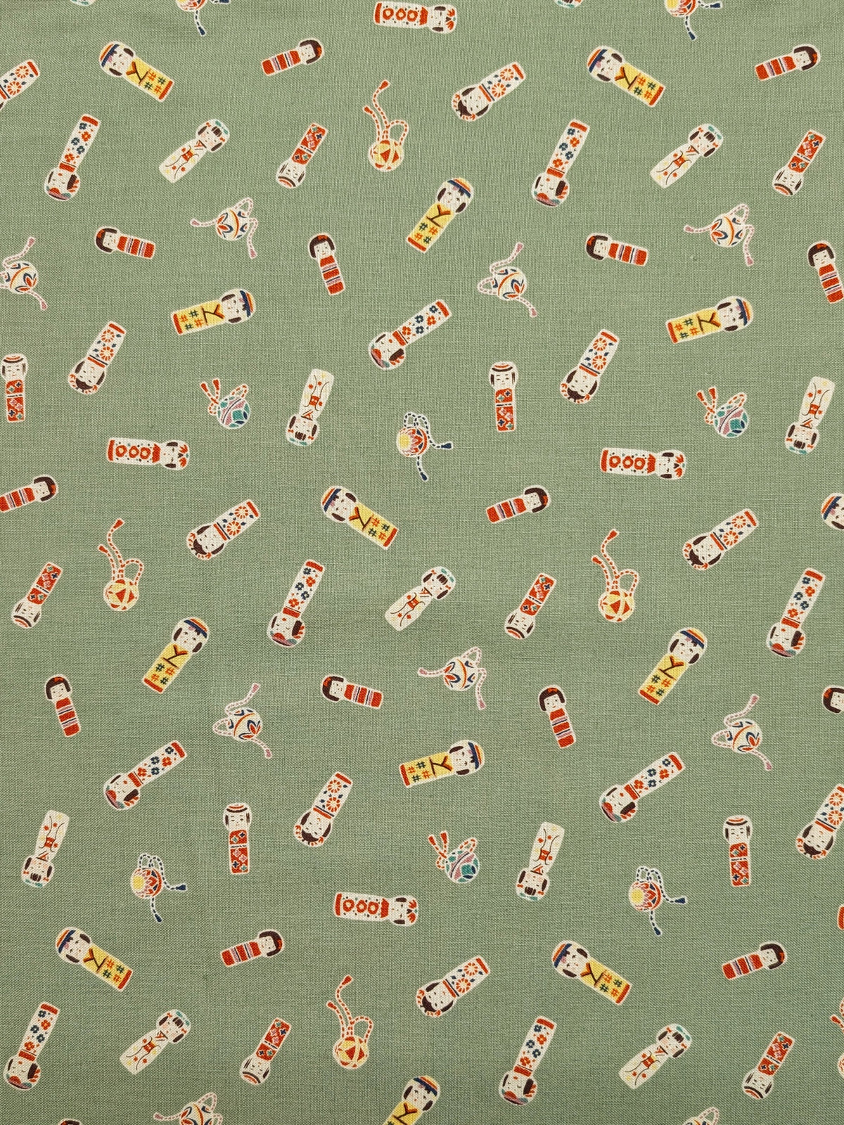 Cosmo - Kokeshi Doll Cotton Sheeting Fabric - Green