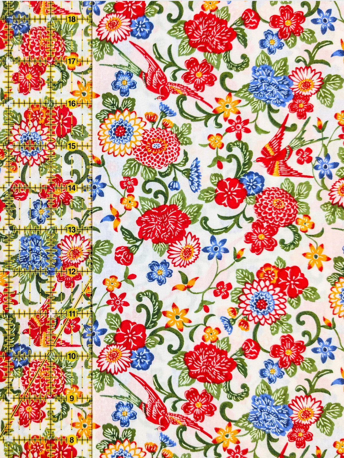Cosmo - Parrots & Tropical Flowers Cotton Broadcloth Fabric - White