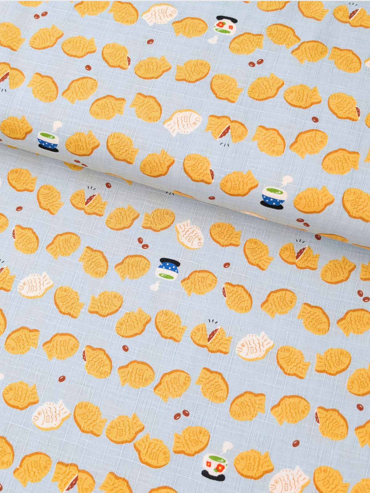 Cosmo - Taiyaki Tea Time Cotton Dobby Fabric - Light Blue