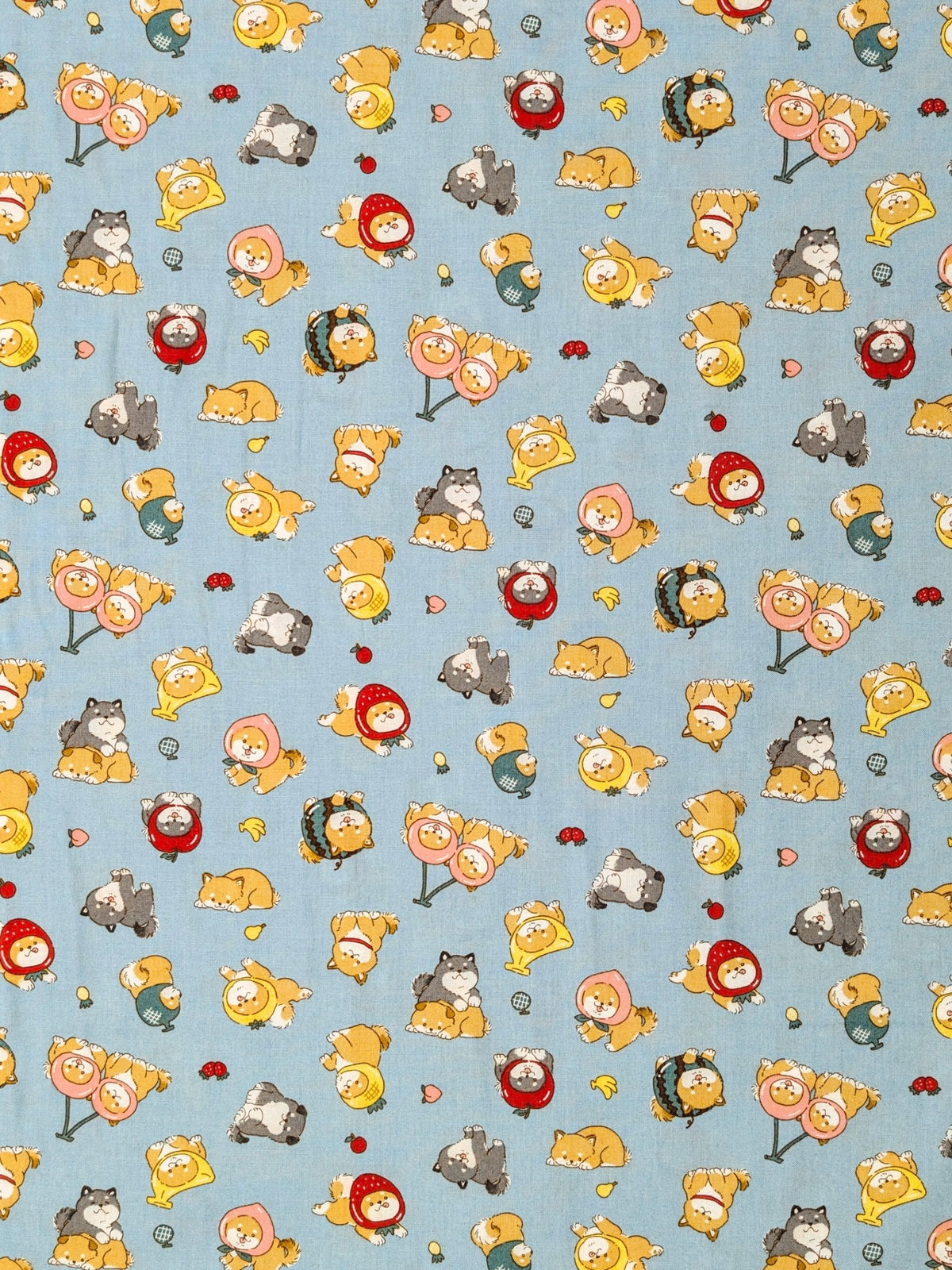 Cosmo - Fruity Shibas Cotton Sheeting Fabric - Light Blue REMNANT