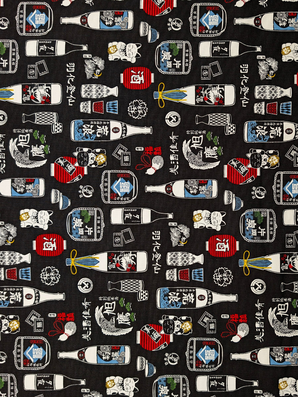 Cosmo - Sake Time Cotton Oxford Canvas Fabric - Black