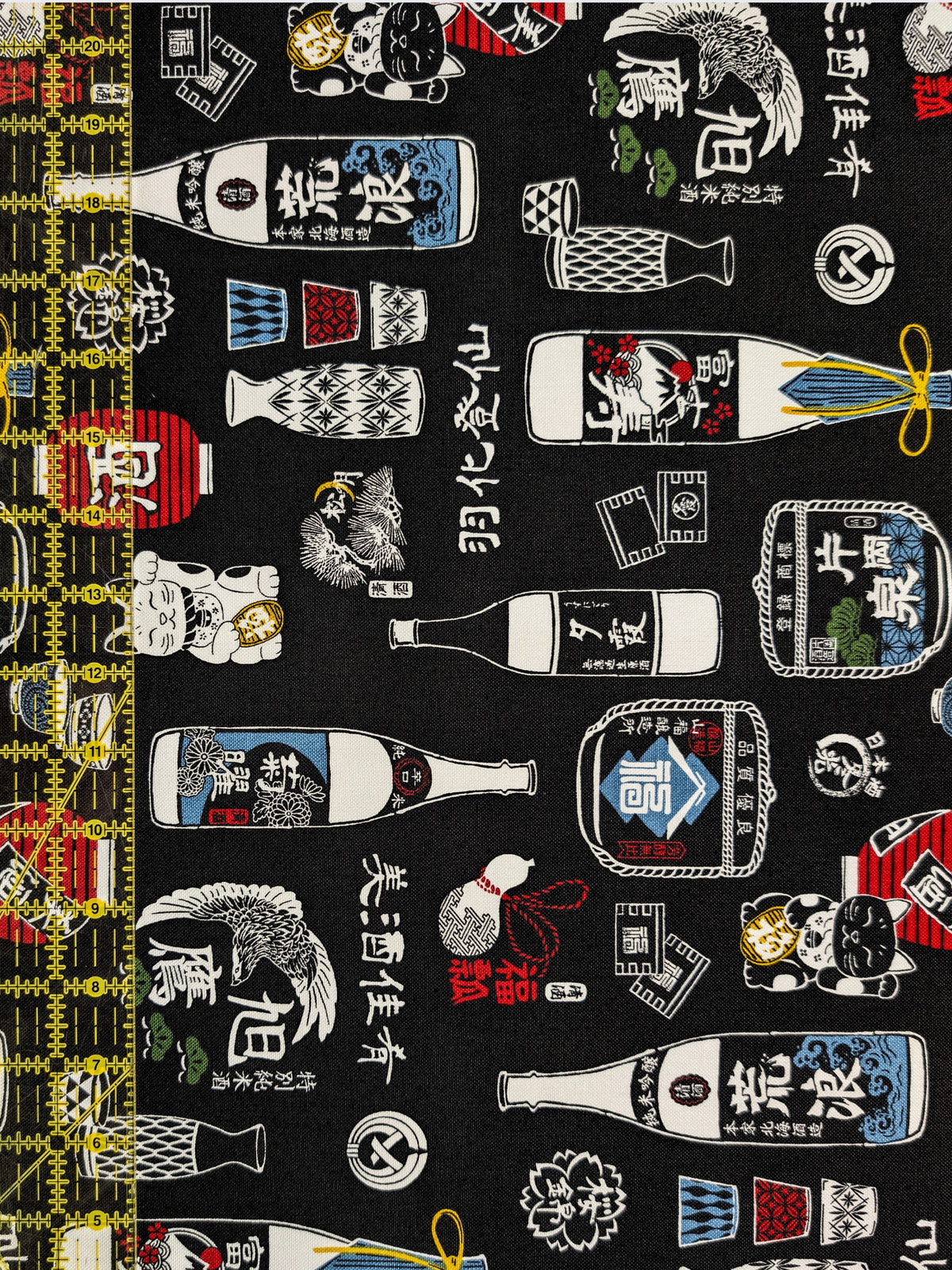 Cosmo - Sake Time Cotton Oxford Canvas Fabric - Black